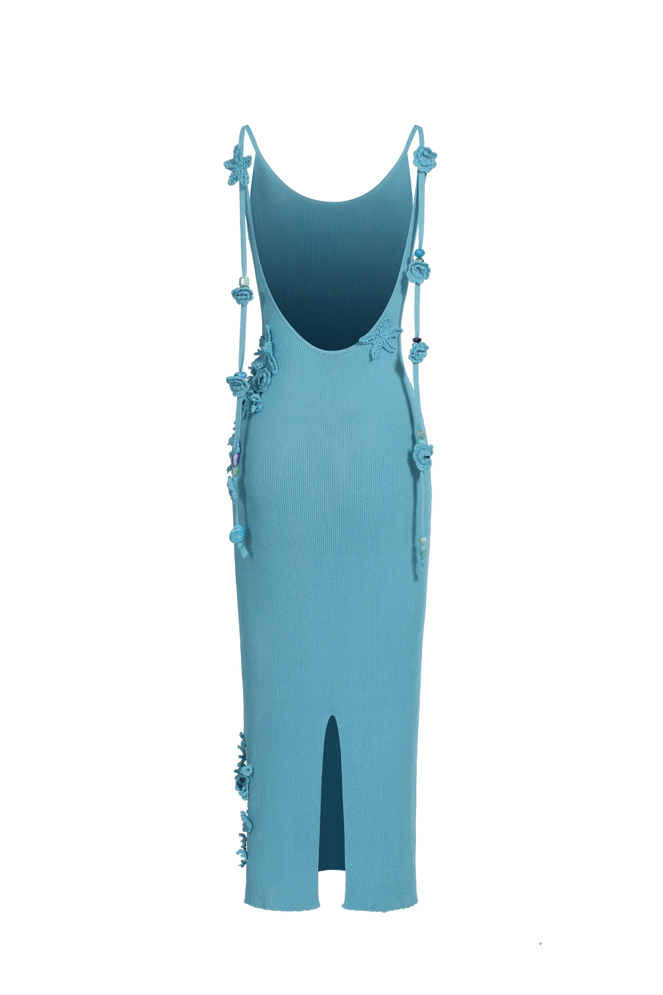 Robe en maille réfléchissante avec corail crocheté - bleu aqua