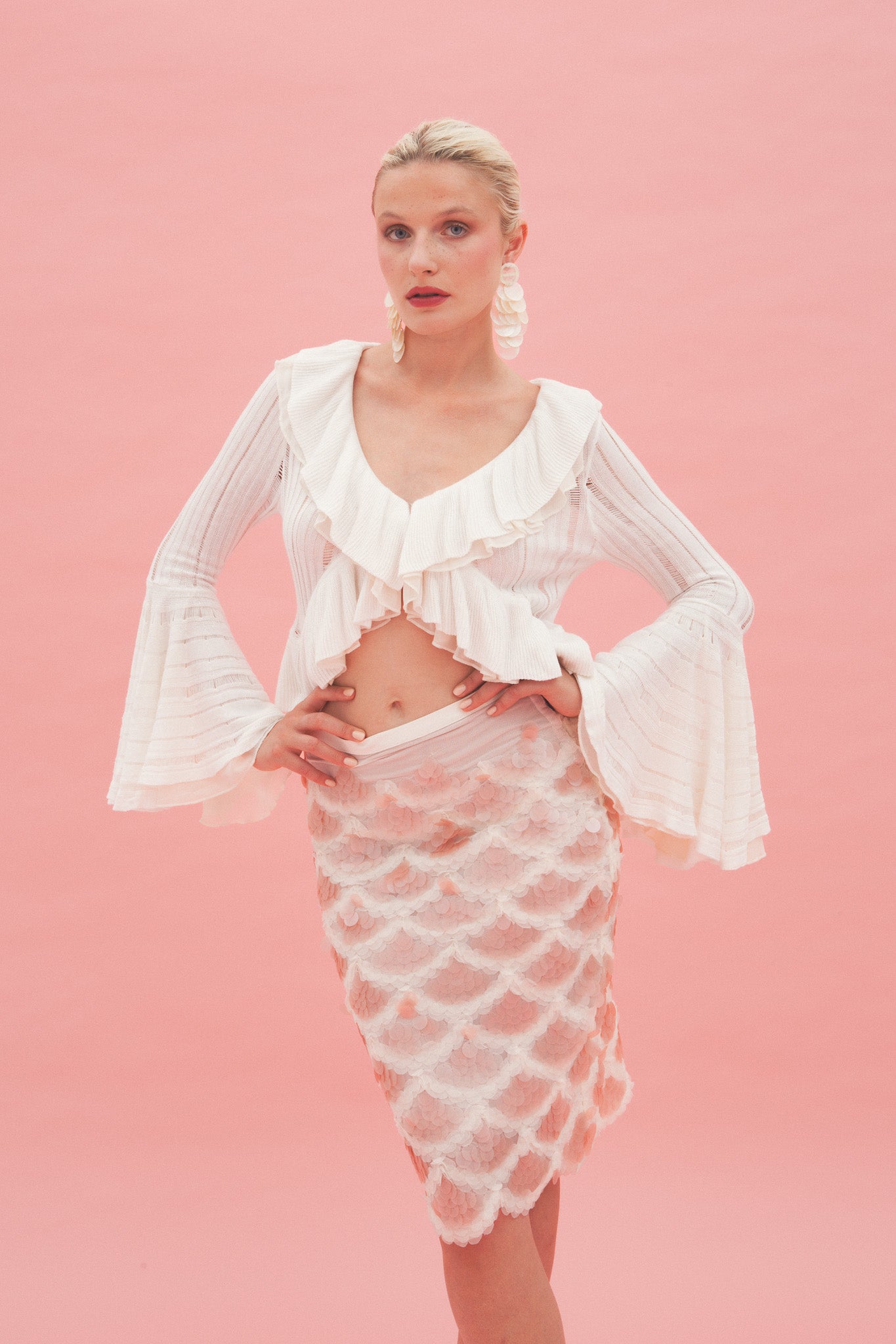 Haut en maille à volants en chiffon - blanc