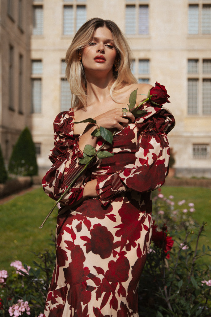 Printed crepe silk maxi dress - Red