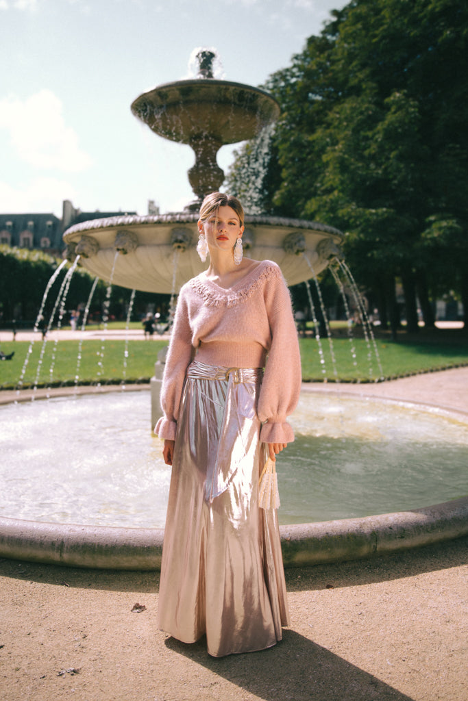 Pleated stretch-lamé maxi skirt - Rose gold