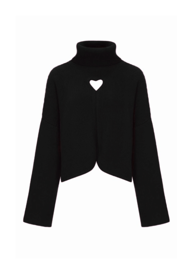 Pull en pur cachemire à découpe coeurs - noir