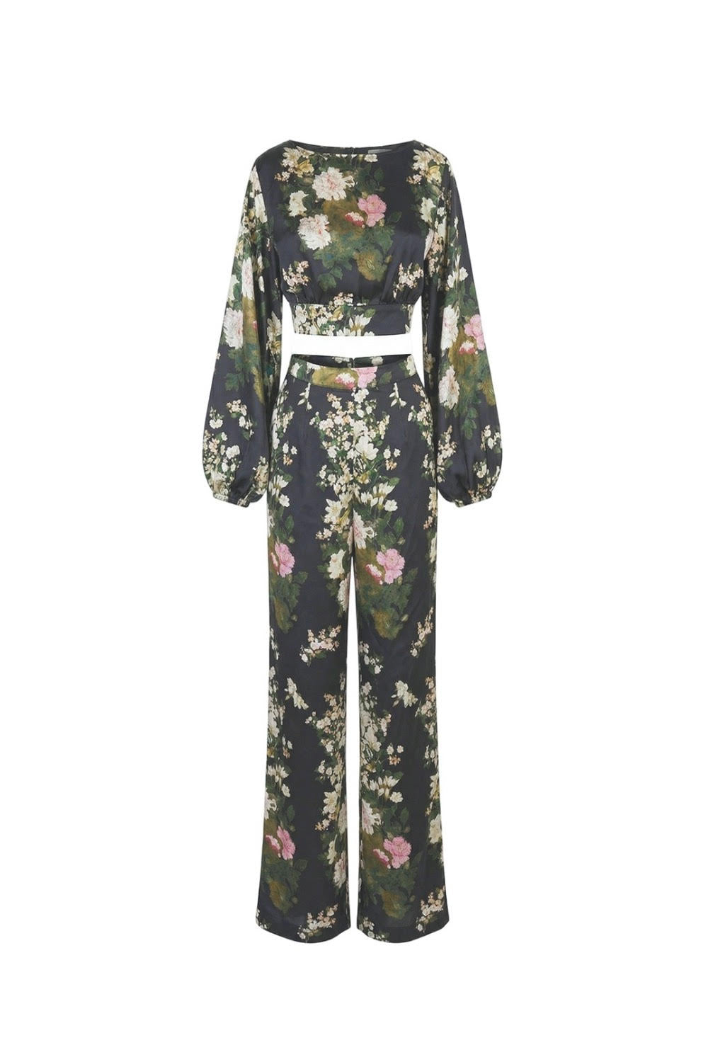 Haut en satin à imprimé pivoine chinoise – Noir