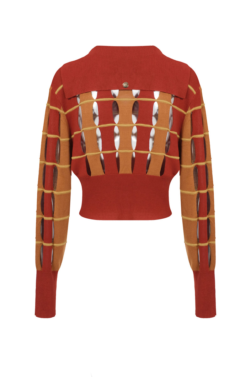 Cut-out Knit Sweater in Rust
