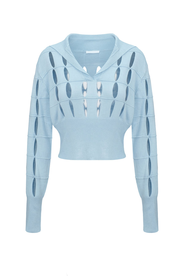 Cut-out Knit Pullover Sky Blue