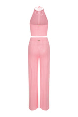Perforated Knit Uniform Halter Top and Pants Flamingo Pink