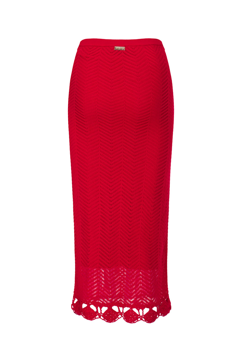 鈎編針織裙 - 紅色