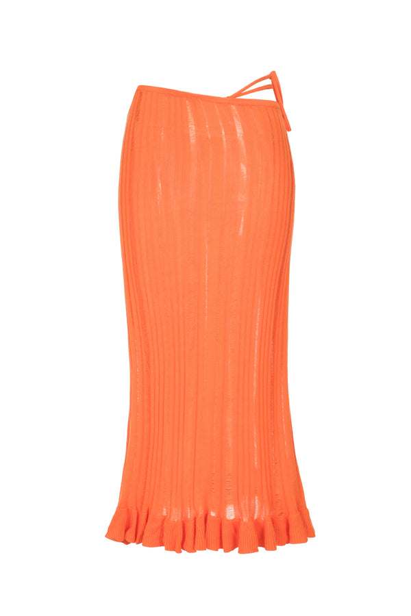 性感羅紋針織裙 - 橘色