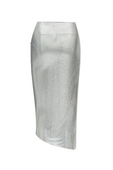 Asymmetrical Chainmail Draped Midi Skirt Silver