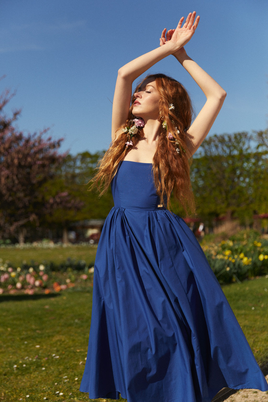 Robe Midi en Coton Melange Bleu Cobalt