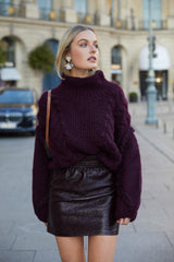 小羊驼美麗諾羊毛麻花針織毛衣 -  紫色